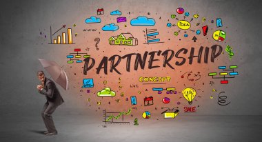 Şemsiyenin arkasına saklanan iş adamı