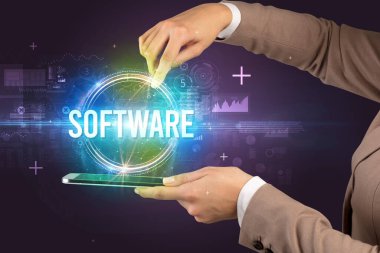 Dokunmatik ekran yakın plan, yeni teknoloji konsepti