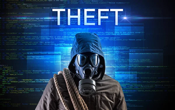 Faceless hacker on code background — Stock Photo, Image