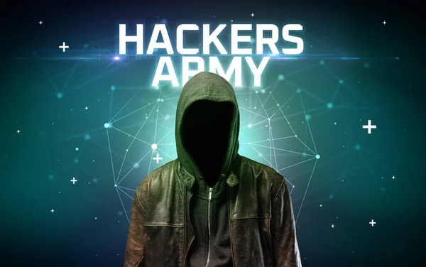 Таємничий хакер, концепція онлайн атаки — стокове фото