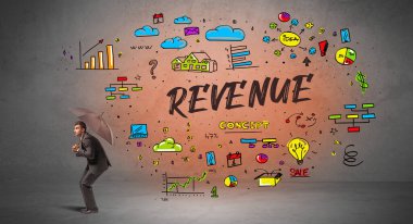 Şemsiyenin arkasına saklanan iş adamı