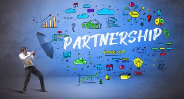 Şemsiyenin arkasına saklanan iş adamı