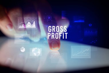 İş grafikleri ve simgeler konseptiyle tablete dokunmak