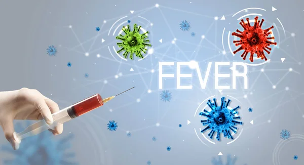 Fecskendő, orvosi injekció a kézben, koronavírus vakcina koncepció — Stock Fotó