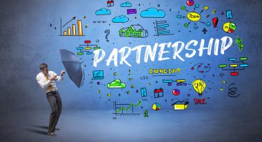 Şemsiyenin arkasına saklanan iş adamı