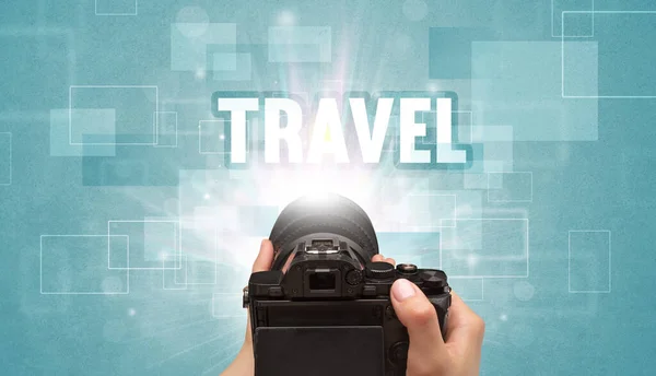Kézi digitális fényképezőgép, utazási koncepció — Stock Fotó