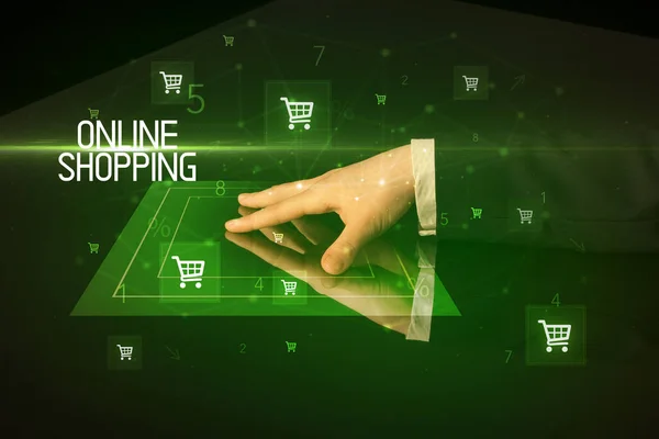 Conceptul de cumpărături online cu pictograme coș de cumpărături — Fotografie, imagine de stoc