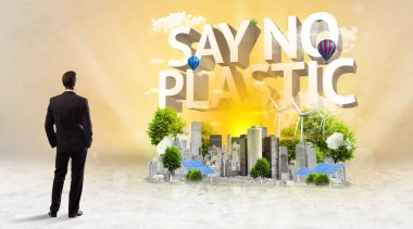 Bir iş adamının arka görüşü, çevre koruma kavramı