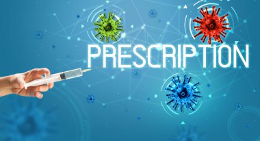 Şırınga, elinde tıbbi enjeksiyon, koronavirüs aşısı konsepti.