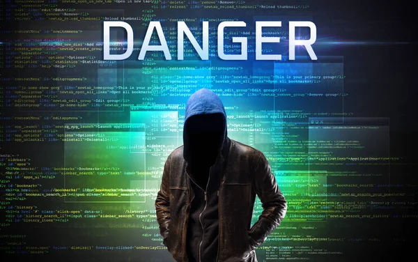 Faceless hacker on code background — Stock Photo, Image