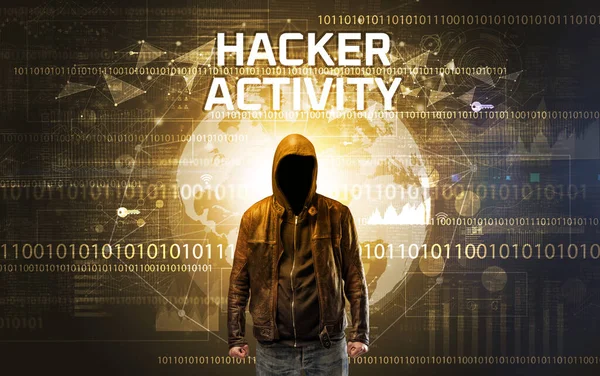 Hacker sans visage au travail, concept de sécurité — Photo