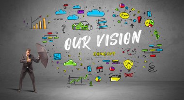 Şemsiyenin arkasına saklanan iş adamı