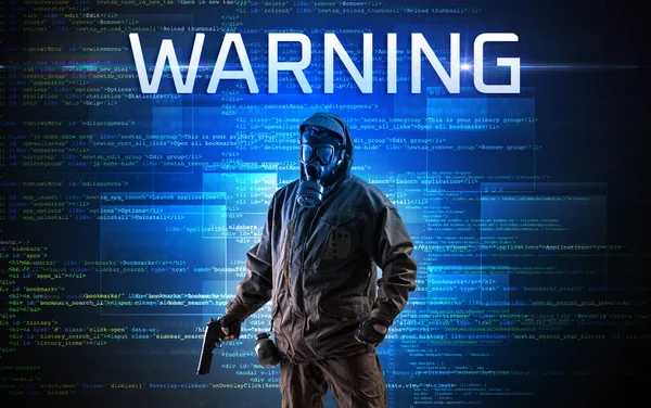 Faceless hacker on code background — Stock Photo, Image