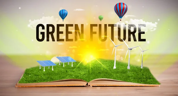 Open book, renewable energy concept — Stock Photo, Image