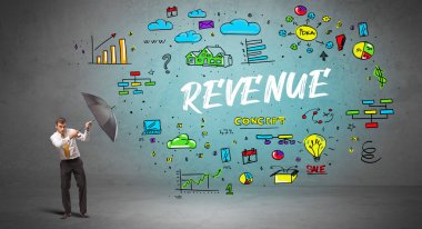 Şemsiyenin arkasına saklanan iş adamı