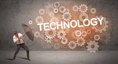 Şemsiyeyle savunma yapan iş adamı