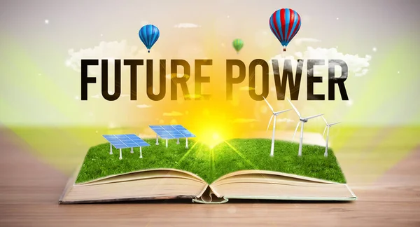 Open book, renewable energy concept — Stock Photo, Image