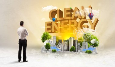 Bir iş adamının arka görüşü, çevre koruma kavramı