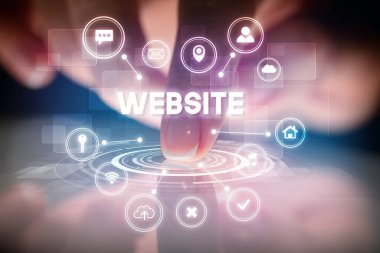 Web teknolojisi simgeleriyle tablete dokunmak