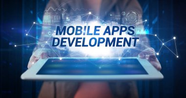 Tablet tutan kişi, teknoloji konsepti