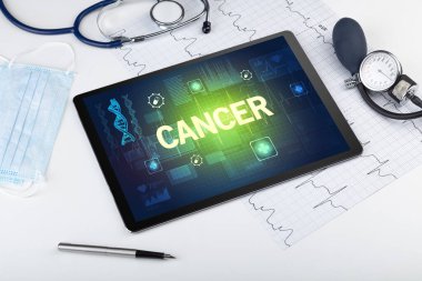 Tablet bilgisayar ve tıbbi malzemeler.