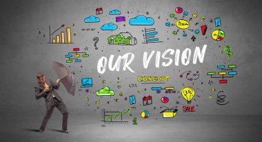 Şemsiyenin arkasına saklanan iş adamı