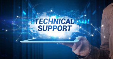 Tablet tutan kişi, teknoloji konsepti