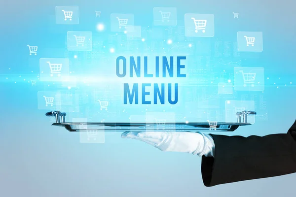 Cameriere che serve concetto di shopping online — Foto Stock