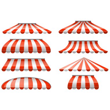 Kırmızı ve beyaz çizgili tente tente - kafe ve dükkan tenteleri