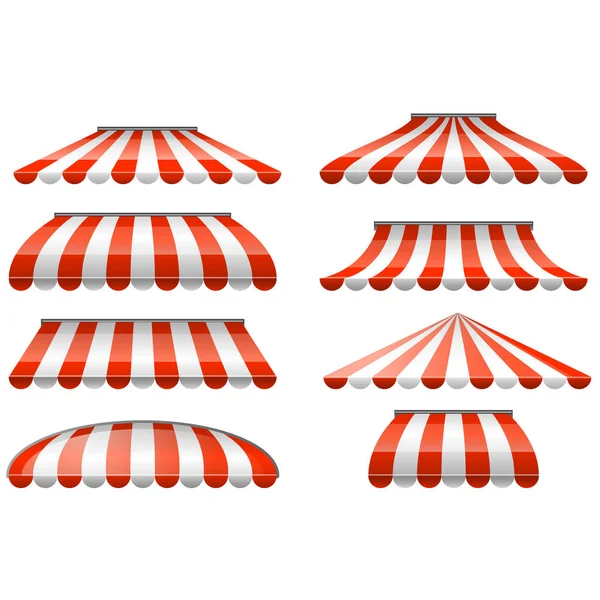 Kırmızı ve beyaz çizgili tente tente - kafe ve dükkan tenteleri — Stok Vektör