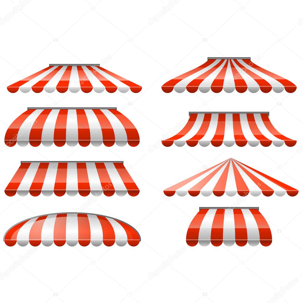Striped red and white sunshade awning - cafe and shop awnings