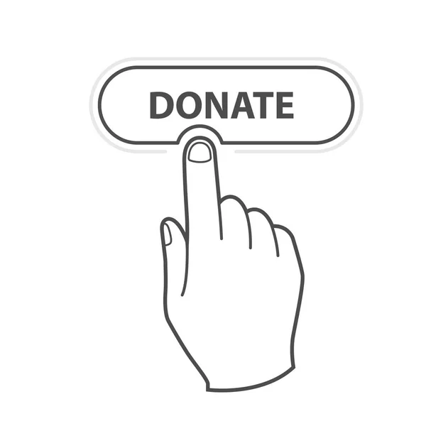 Finger pressing button Donate - charity, fundraising and crowdfu — Stock Vector