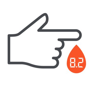 Diyabet Günü simgesi - kan damlası ile parmak, diyabetik test 