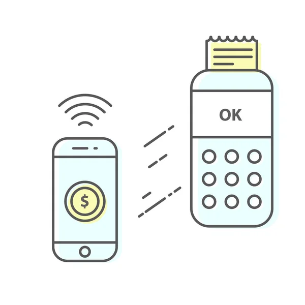 Draadloze betaling via smartphone naar creditcard terminal icoon — Stockvector