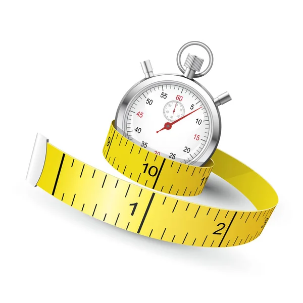 Fita métrica entwine cronômetro - dieta e conceito de fitness — Vetor de Stock