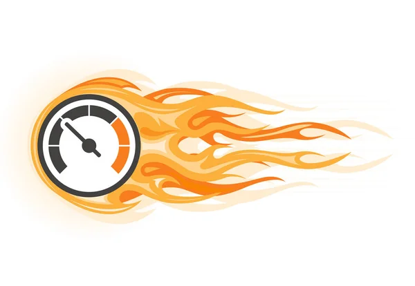 Speed - flaming speedometer in motion, quick movement — Stock Vector