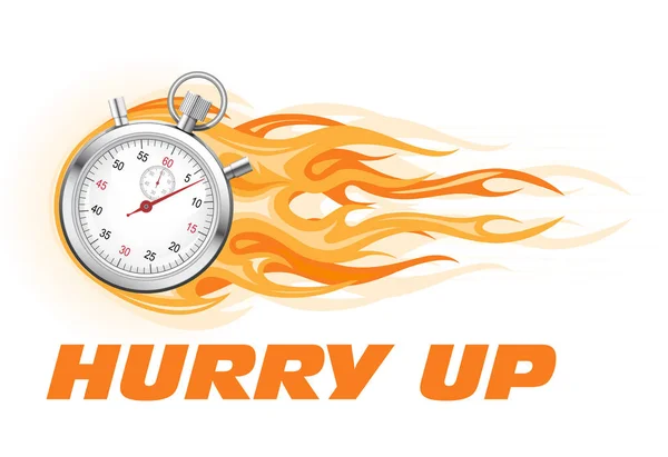 Stopwatch in flame - hurry up banner, limited time offer — Stock Vector