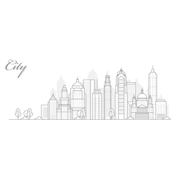 Modèle de paysage urbain, ligne mince paysage urbain, vue sur le centre-ville — Image vectorielle