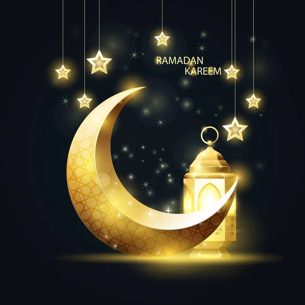 Croissant et lanterne, Ramadan Kareem, symboles de vacances islamiques — Image vectorielle
