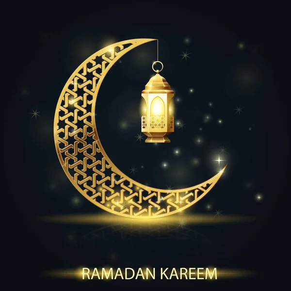 Islamischer Halbmond mit traditioneller Laterne, Ramadan-Kareem — Stockvektor