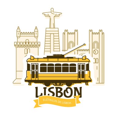 Eski Lizbon tramvay ve şehir manzarası, Portekiz simgesel