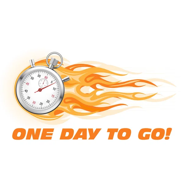 One day to go, last chance, hurry up - burning stopwatch icon — Stock Vector