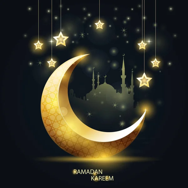 Ramadan Kareem - silhouette de croissant islamique et mosquée — Image vectorielle