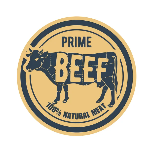 Timbre de boeuf - étiquette avec vache, insigne naturel de viande première — Image vectorielle