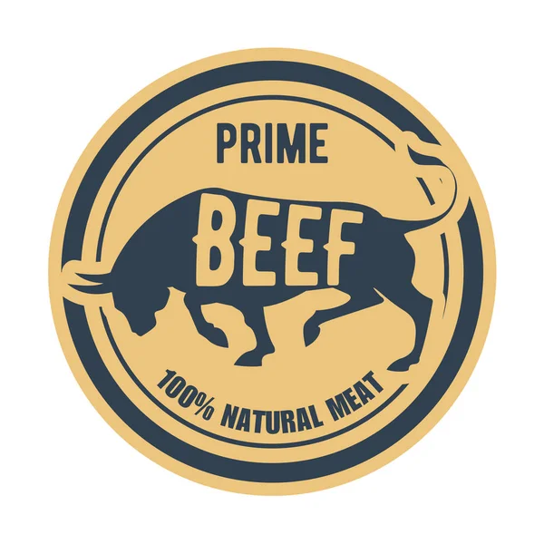 Asal sığır pulu - boğa, doğal et etiket ile etiket — Stok Vektör