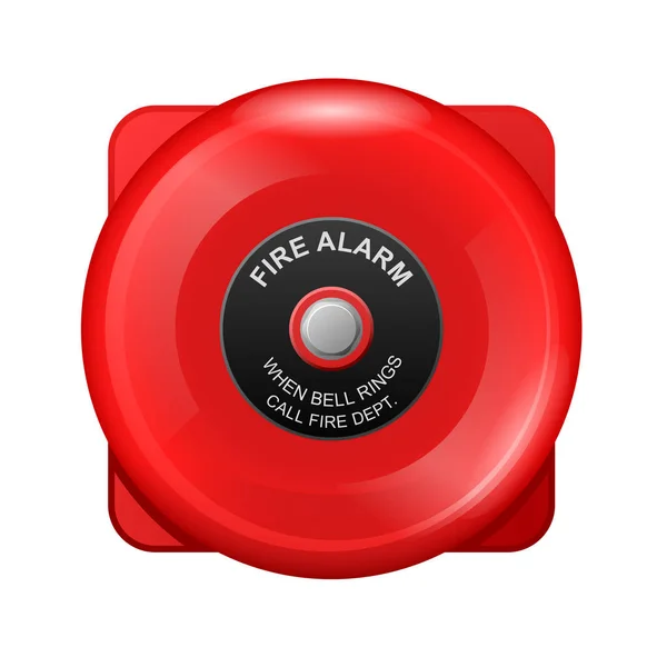 Пожарная тревога красный звонок, сирена аварийной эвакуации, кольцо на стене — стоковый вектор