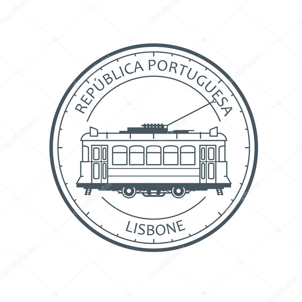Vintage city tram - tramway in Lisbon, Portugal emblem