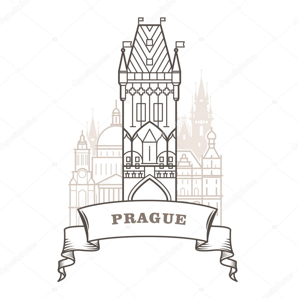 Prague city skyline - Powder Tower in Prague, emblem 