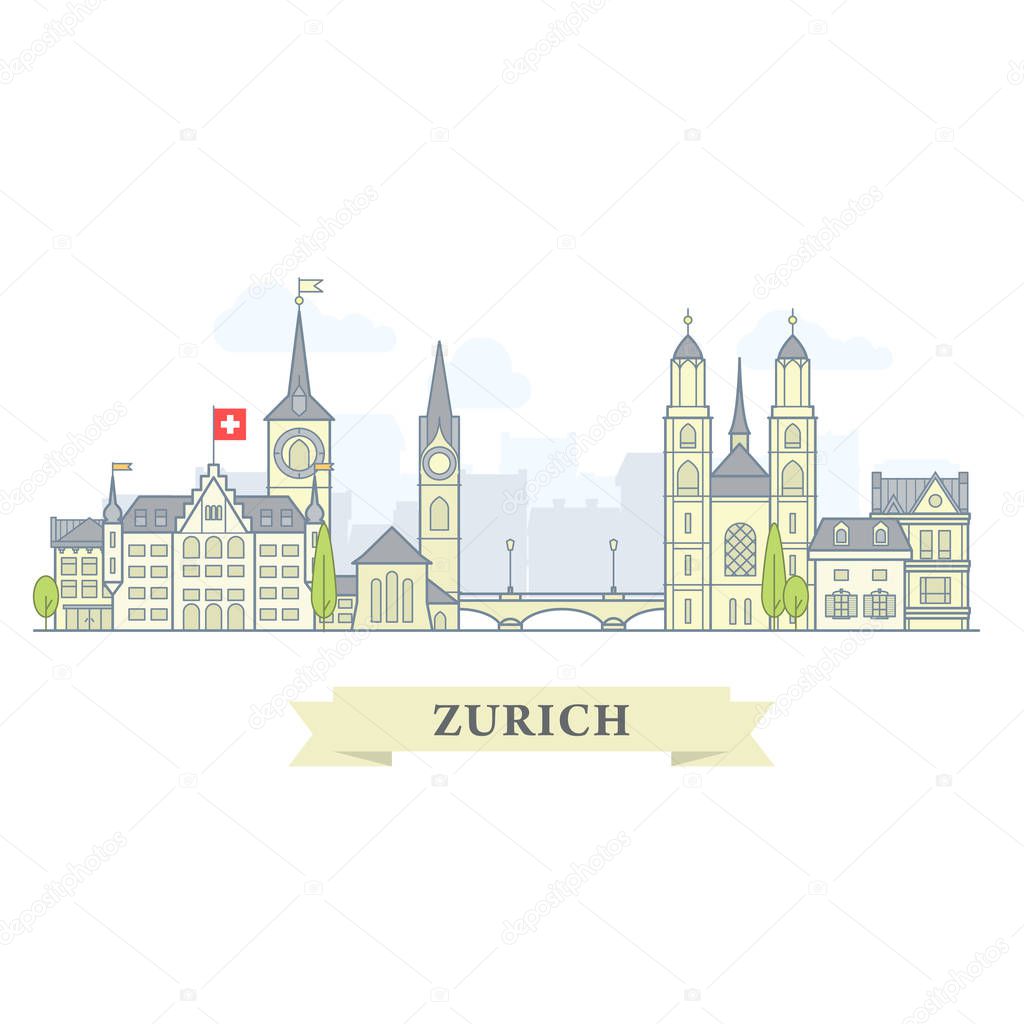 Zurich, Switzerland - old town, city panorama with landmarks