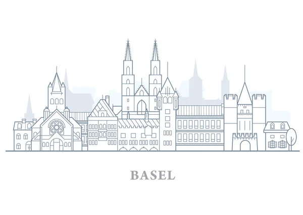 Basel skyline, Schweiz - Altstadtumriss, Stadtpanorama — Stockvektor